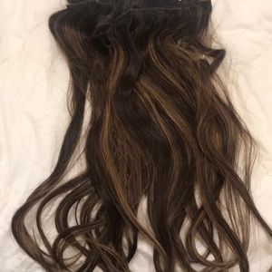 Brunette clip on hair 100% real hair extensions